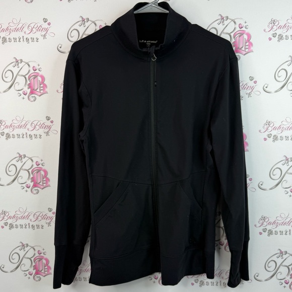 Tuff Athletics sweater collared black stretchy floral embroidered Zip-Up Jacket - Picture 1 of 11